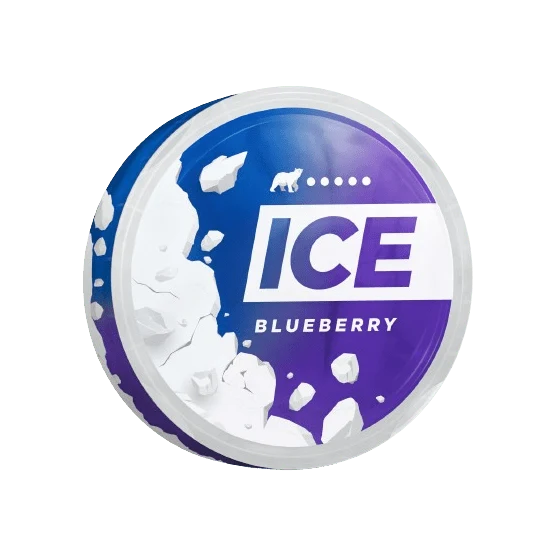 ICE Blueberry nicotine pouch tin, supplied product photograph